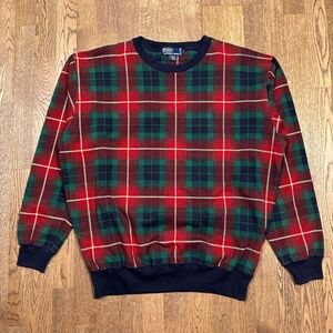 Vintage 90s Polo Ralph Lauren Made in Canada Tartan Red Sweatshirt Mens Large